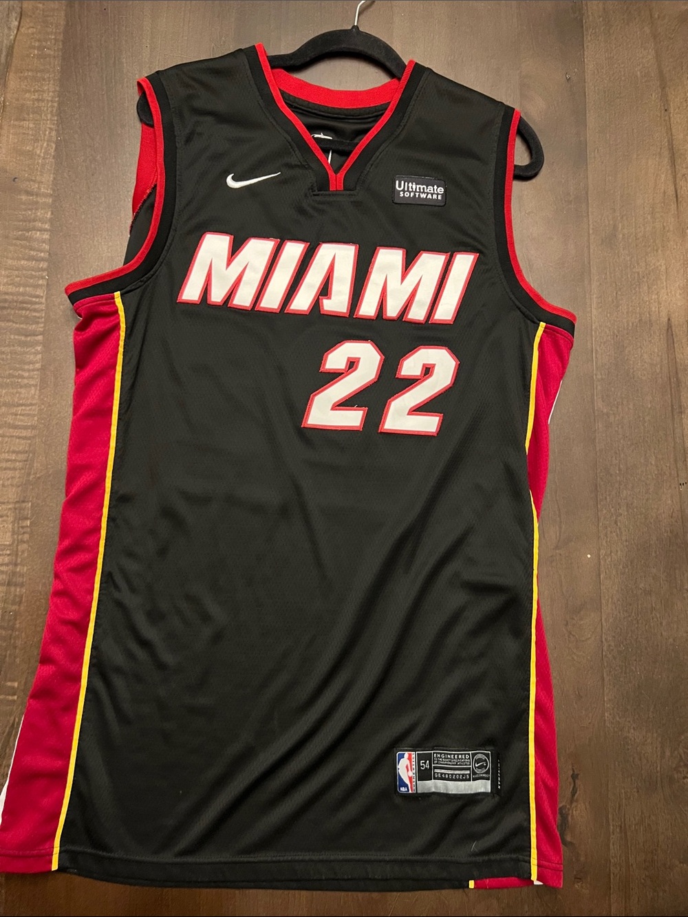 Nike Black Red Miami #22 Basketball Jersey with Yellow Trim